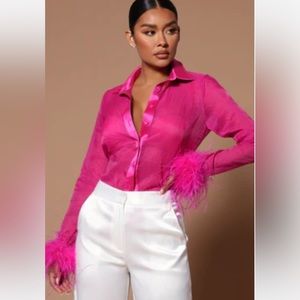Hot pink sheer button down shirt